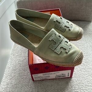 Tory Burch INES Espadrille-NAPPA Leather Garden Sage /Silver304 Size9 US